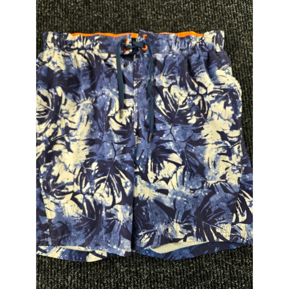 ZeroXposur Mens Blue White Tropical Monstera Leaf Swim Trunks Size Medium M - Picture 3 of 9